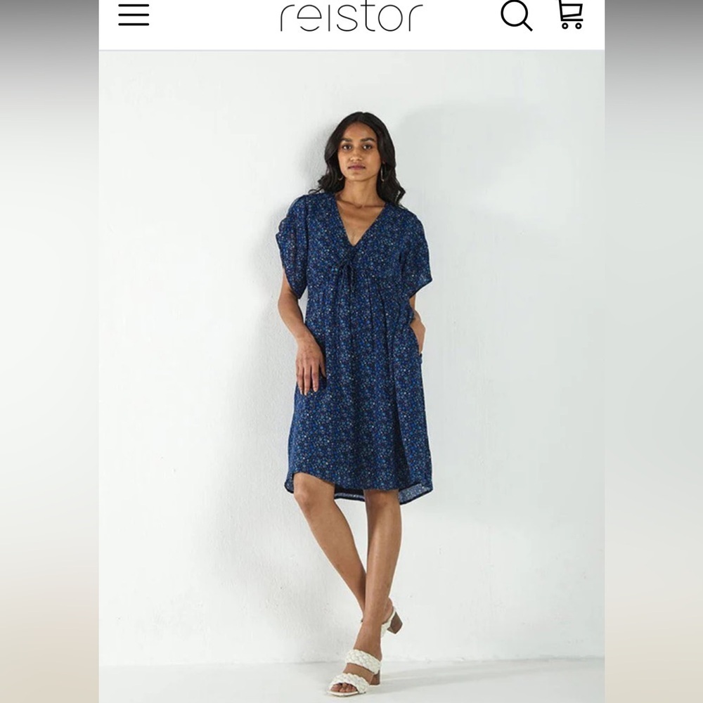 Reistor sundowner cupro floral dress in dizzy blue spring $138 XL nwot party